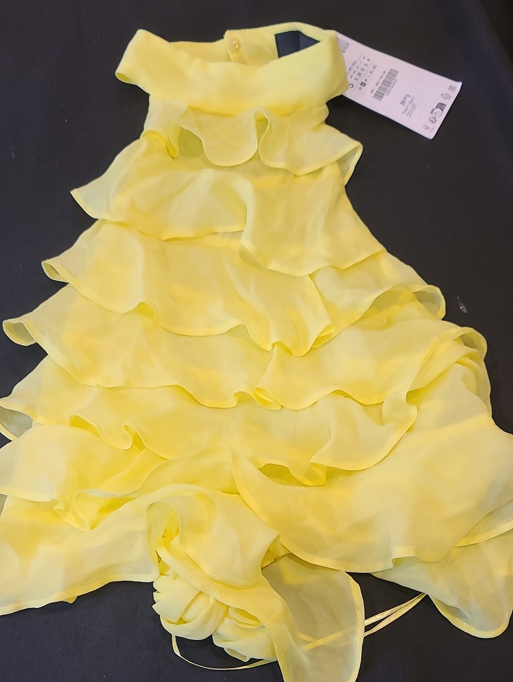 Zara Yellow Chiffon Tiered Ruffle Halter Top NWT Size Small